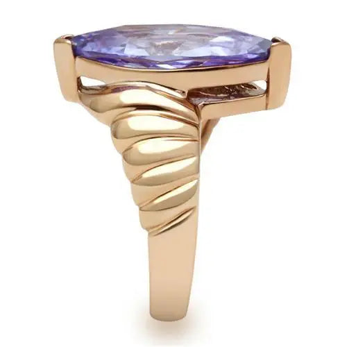 GL139 - IP Rose Gold(Ion Plating) Brass Ring with AAA Grade CZ in Light Amethyst - Alamode - Flyclothing LLC