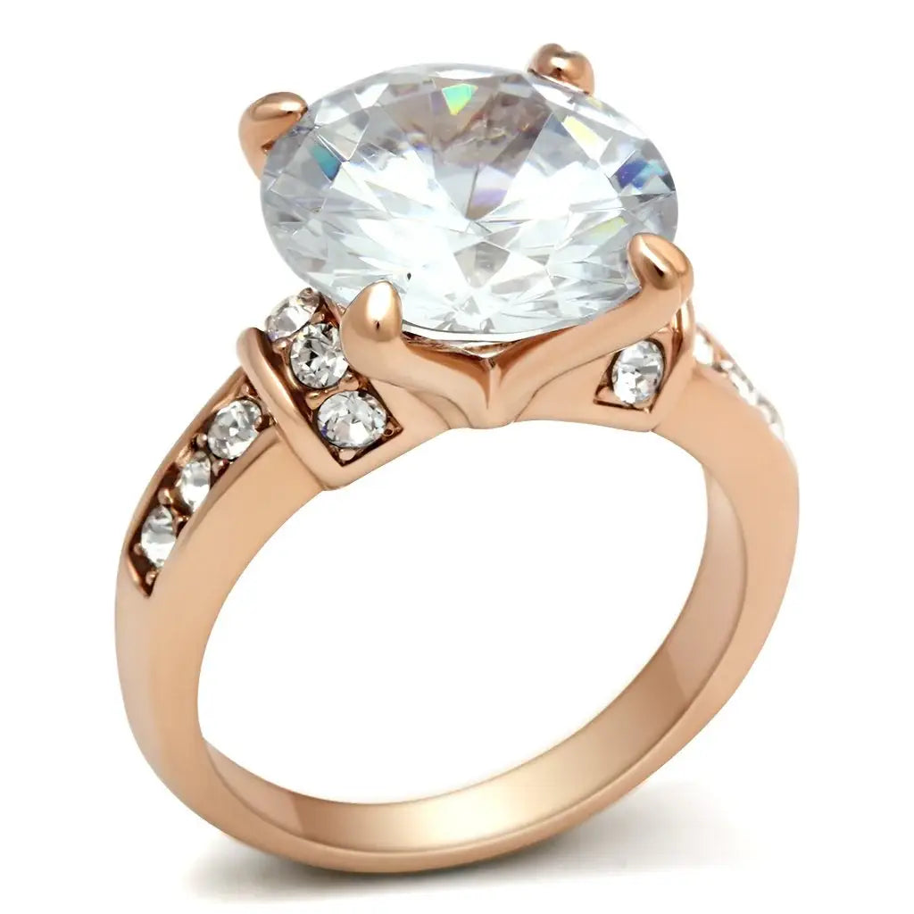 GL144 - IP Rose Gold(Ion Plating) Brass Ring with AAA Grade CZ in Clear - Alamode - Flyclothing LLC