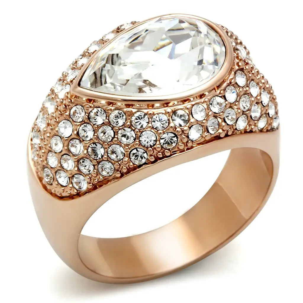GL146 - IP Rose Gold(Ion Plating) Brass Ring with Top Grade Crystal in Clear - Alamode - Flyclothing LLC