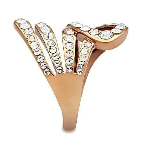 GL149 - IP Rose Gold(Ion Plating) Brass Ring with Top Grade Crystal in Clear - Alamode - Flyclothing LLC