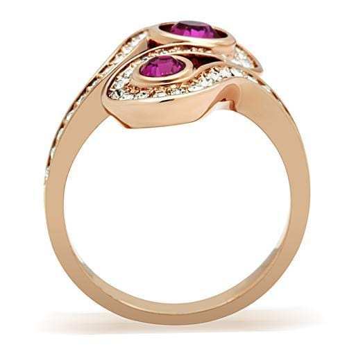 GL153 - IP Rose Gold(Ion Plating) Brass Ring with Top Grade Crystal in Fuchsia - Alamode - Flyclothing LLC