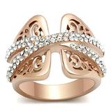 GL156 - IP Rose Gold(Ion Plating) Brass Ring with Top Grade Crystal in Clear - Alamode - Flyclothing LLC
