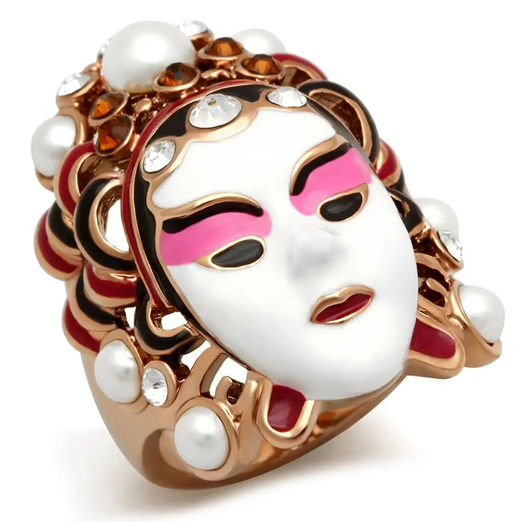GL163 - IP Rose Gold(Ion Plating) Brass Ring with Top Grade Crystal in Clear - Alamode - Flyclothing LLC