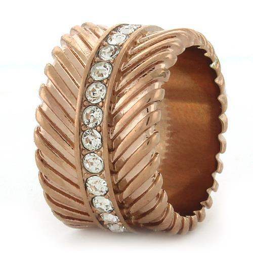 GL202 - IP Rose Gold(Ion Plating) Brass Ring with Top Grade Crystal in Clear - Alamode - Flyclothing LLC