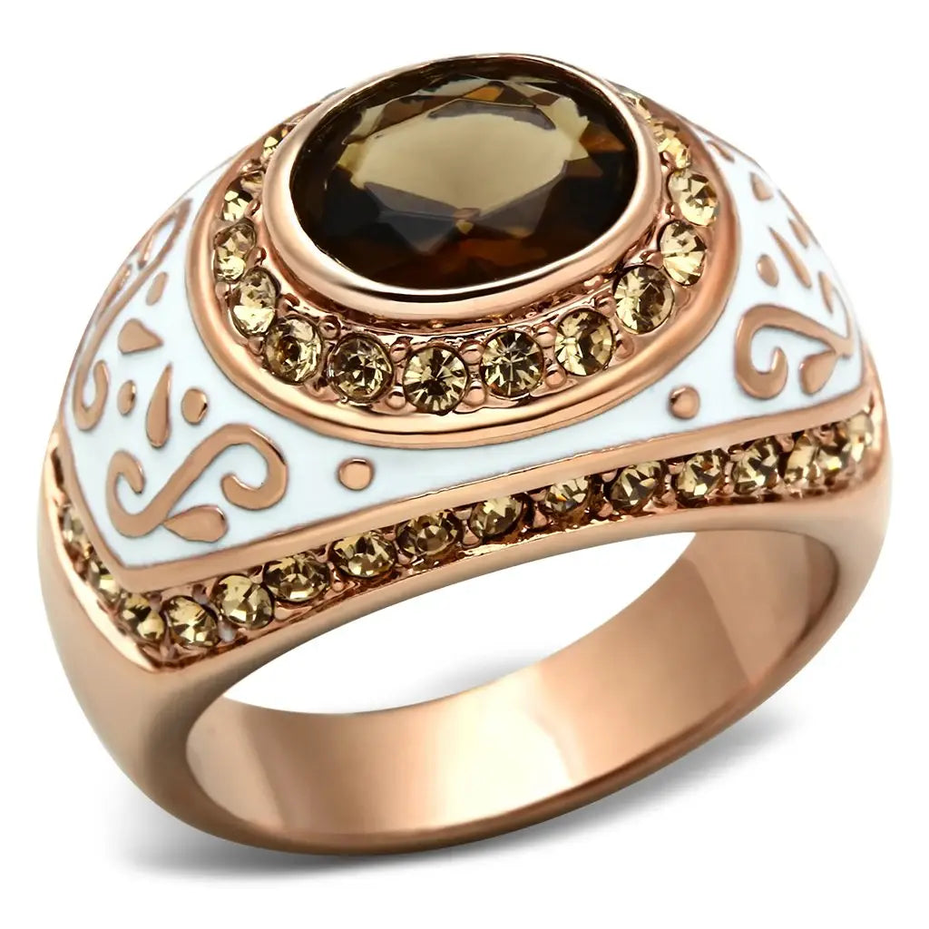 GL203 - IP Rose Gold(Ion Plating) Brass Ring with Synthetic Synthetic Glass in Brown - Alamode - Flyclothing LLC