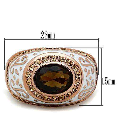 GL203 - IP Rose Gold(Ion Plating) Brass Ring with Synthetic Synthetic Glass in Brown - Alamode - Flyclothing LLC