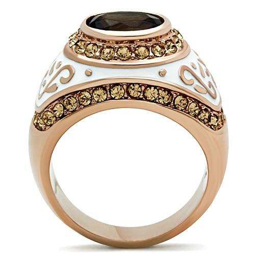 GL203 - IP Rose Gold(Ion Plating) Brass Ring with Synthetic Synthetic Glass in Brown - Alamode - Flyclothing LLC
