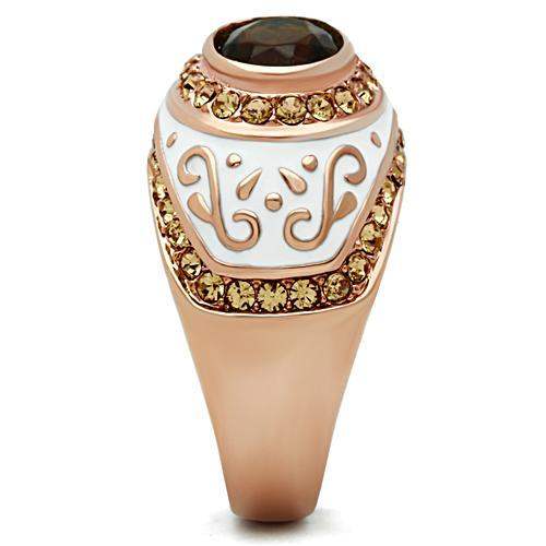 GL203 - IP Rose Gold(Ion Plating) Brass Ring with Synthetic Synthetic Glass in Brown - Alamode - Flyclothing LLC