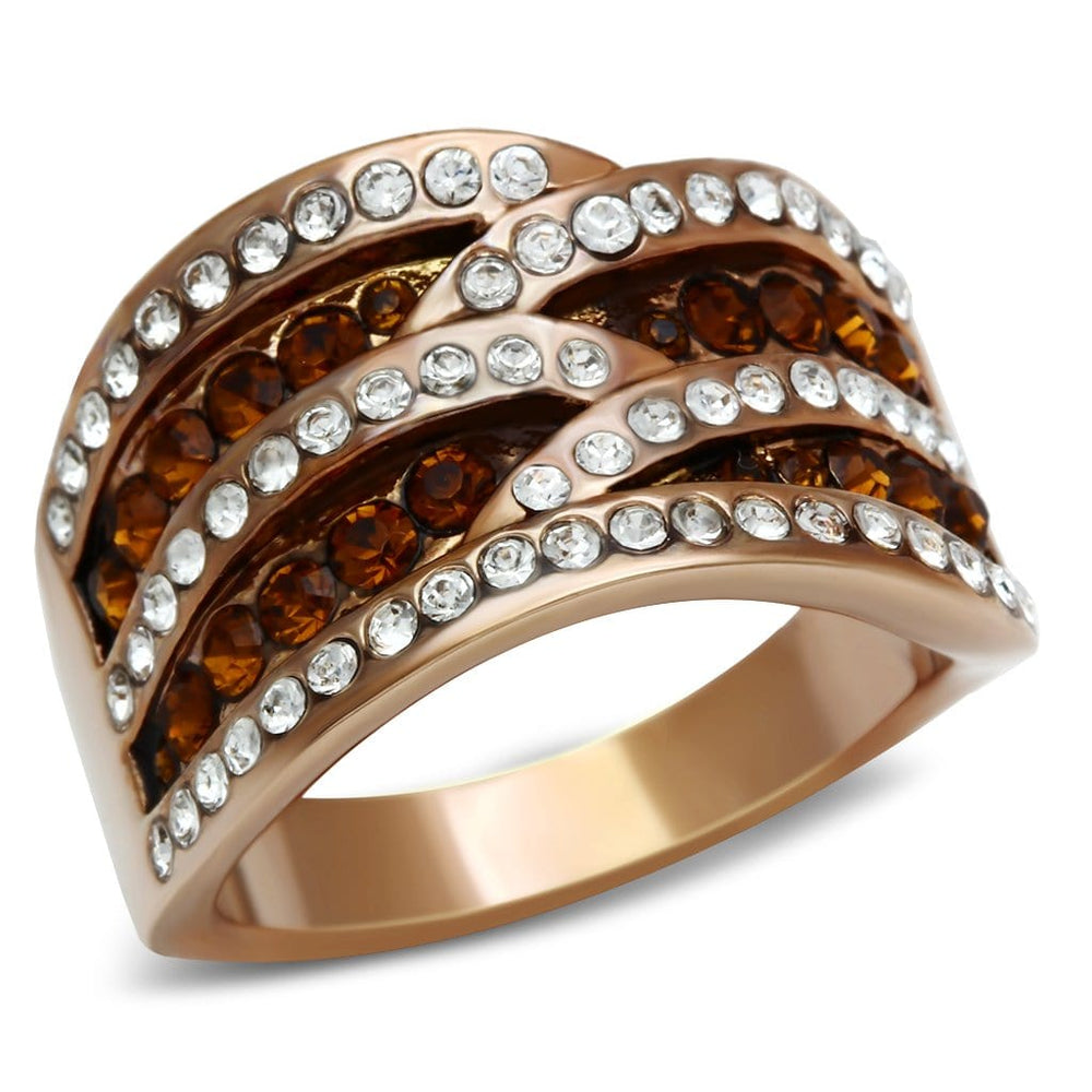 GL217 - IP Rose Gold(Ion Plating) Brass Ring with Top Grade Crystal  in Smoked Quartz - Alamode