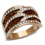 GL217 - IP Rose Gold(Ion Plating) Brass Ring with Top Grade Crystal  in Smoked Quartz - Alamode
