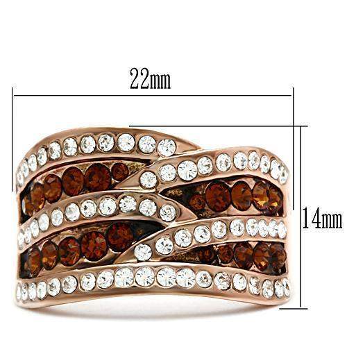GL217 - IP Rose Gold(Ion Plating) Brass Ring with Top Grade Crystal in Smoked Quartz - Alamode - Flyclothing LLC