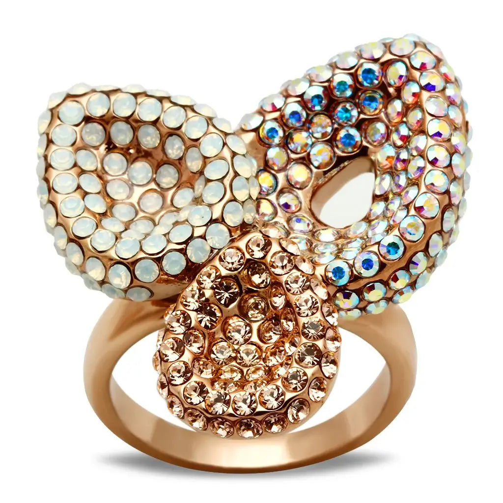 GL219 - IP Rose Gold(Ion Plating) Brass Ring with Top Grade Crystal in Multi Color - Alamode - Flyclothing LLC
