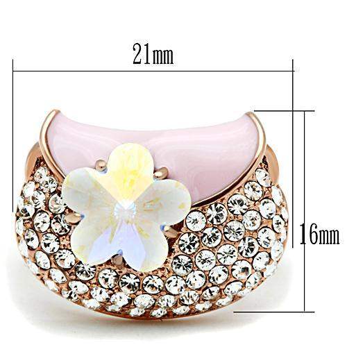 GL220 - IP Rose Gold(Ion Plating) Brass Ring with Top Grade Crystal in Clear - Alamode - Flyclothing LLC