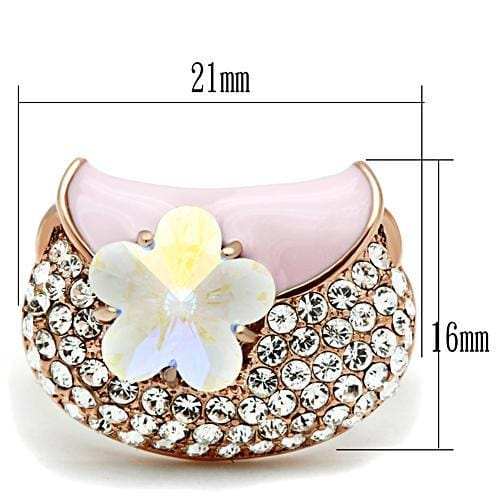GL220 - IP Rose Gold(Ion Plating) Brass Ring with Top Grade Crystal in Clear - Alamode - Flyclothing LLC