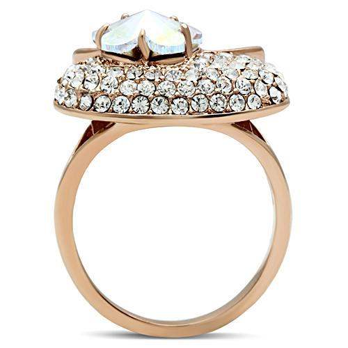 GL220 - IP Rose Gold(Ion Plating) Brass Ring with Top Grade Crystal in Clear - Alamode - Flyclothing LLC