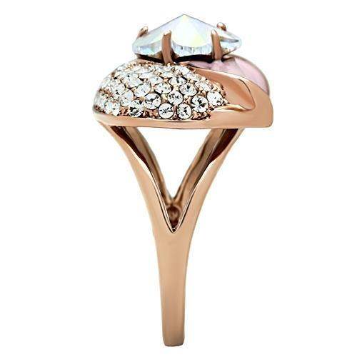 GL220 - IP Rose Gold(Ion Plating) Brass Ring with Top Grade Crystal in Clear - Alamode - Flyclothing LLC