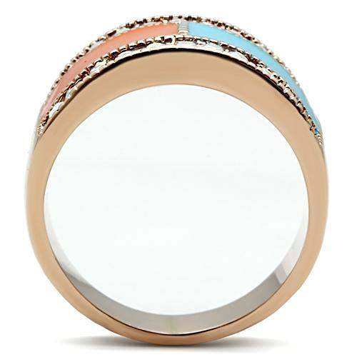 GL221 - IP Rose Gold(Ion Plating) Brass Ring with Top Grade Crystal in Clear - Alamode - Flyclothing LLC
