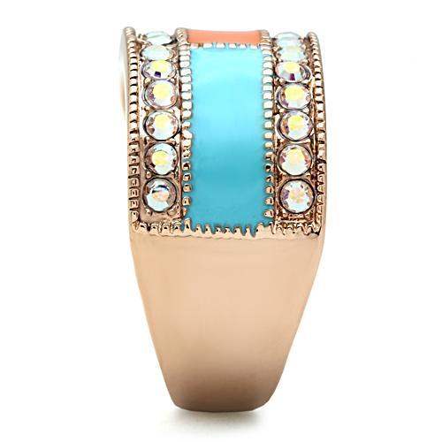 GL221 - IP Rose Gold(Ion Plating) Brass Ring with Top Grade Crystal in Clear - Alamode - Flyclothing LLC