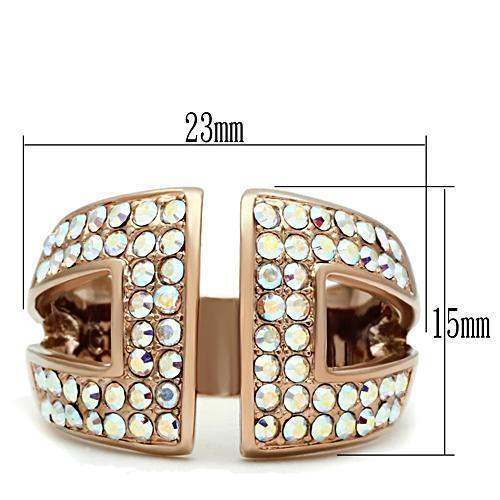 GL222 - IP Rose Gold(Ion Plating) Brass Ring with Top Grade Crystal in Aurora Borealis (Rainbow Effect) - Alamode - Flyclothing LLC