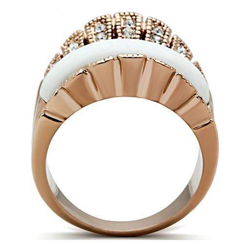 GL223 - IP Rose Gold(Ion Plating) Brass Ring with Semi-Precious Agate in White - Alamode - Flyclothing LLC
