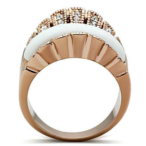 GL223 - IP Rose Gold(Ion Plating) Brass Ring with Semi-Precious Agate in White - Alamode - Flyclothing LLC