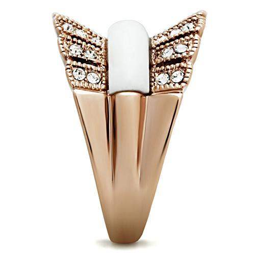 GL223 - IP Rose Gold(Ion Plating) Brass Ring with Semi-Precious Agate in White - Alamode - Flyclothing LLC