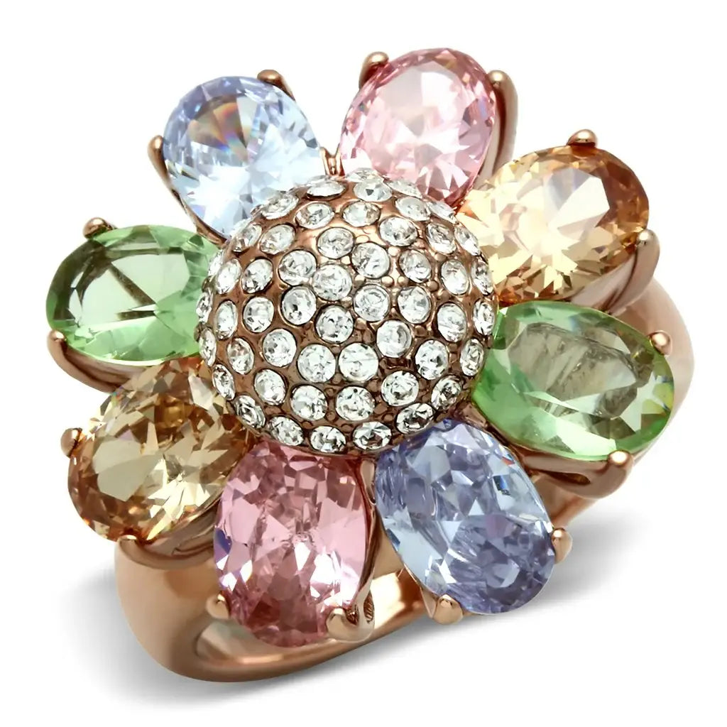 GL224 - IP Rose Gold(Ion Plating) Brass Ring with AAA Grade CZ in Multi Color - Alamode - Flyclothing LLC