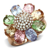 GL224 - IP Rose Gold(Ion Plating) Brass Ring with AAA Grade CZ  in Multi Color - Alamode
