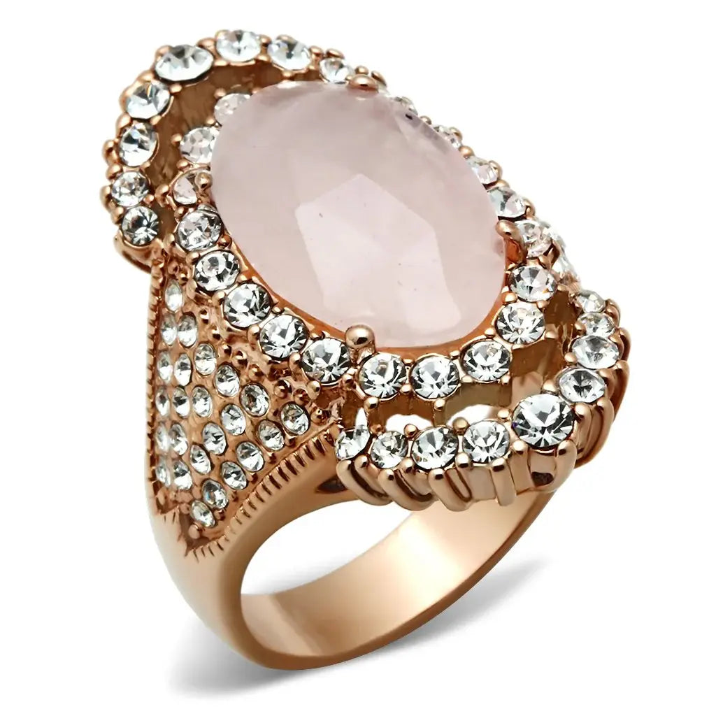 GL225 - IP Rose Gold(Ion Plating) Brass Ring with Precious Stone PINK CRYSTAL in Light Rose - Alamode - Flyclothing LLC