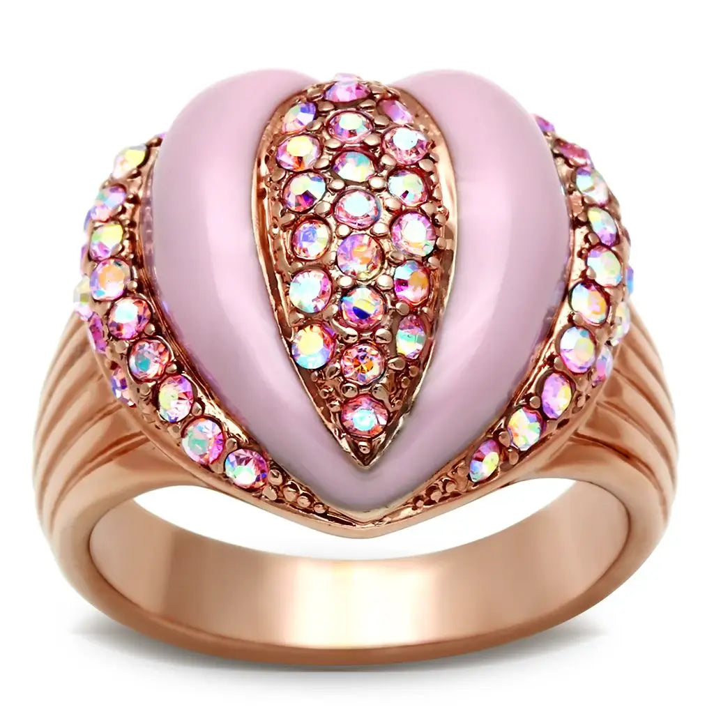 GL227 - IP Rose Gold(Ion Plating) Brass Ring with Top Grade Crystal in Light Rose - Alamode - Flyclothing LLC
