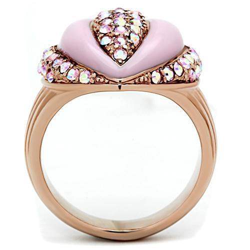 GL227 - IP Rose Gold(Ion Plating) Brass Ring with Top Grade Crystal in Light Rose - Alamode - Flyclothing LLC