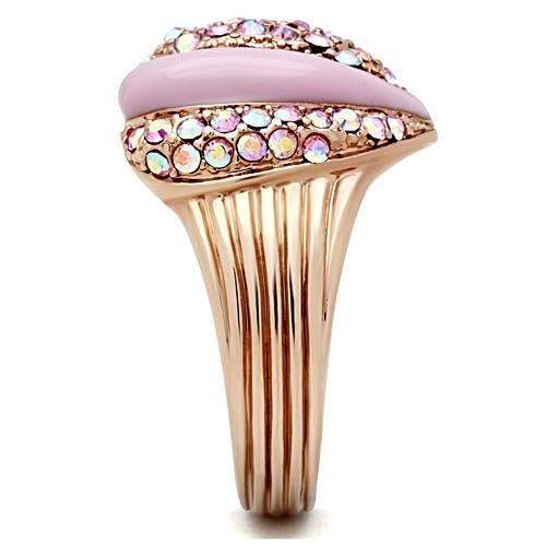 GL227 - IP Rose Gold(Ion Plating) Brass Ring with Top Grade Crystal in Light Rose - Alamode - Flyclothing LLC