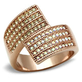GL229 - IP Rose Gold(Ion Plating) Brass Ring with Top Grade Crystal in Multi Color - Alamode - Flyclothing LLC
