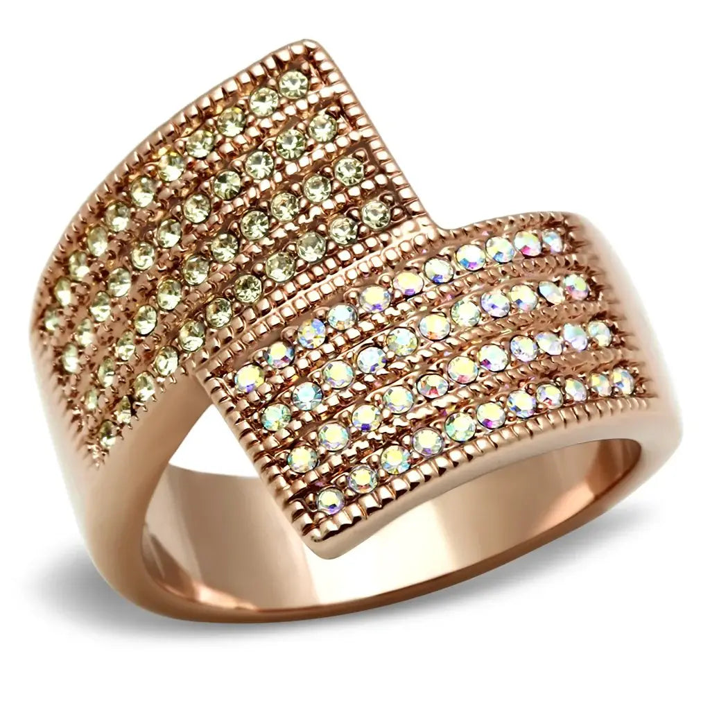 GL229 - IP Rose Gold(Ion Plating) Brass Ring with Top Grade Crystal in Multi Color - Alamode - Flyclothing LLC