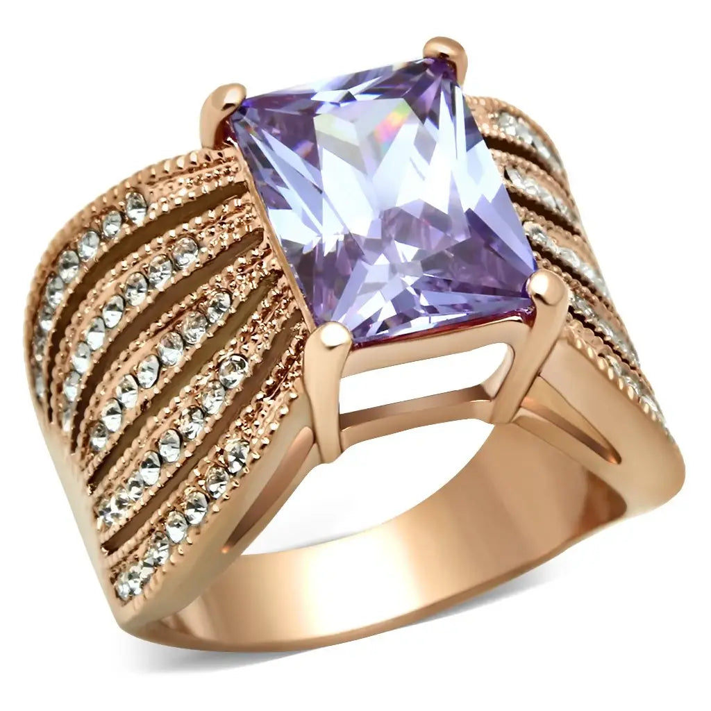 GL236 - IP Rose Gold(Ion Plating) Brass Ring with AAA Grade CZ in Light Amethyst - Alamode - Flyclothing LLC