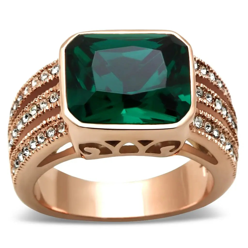 GL240 - IP Rose Gold(Ion Plating) Brass Ring with Synthetic Synthetic Glass in Blue Zircon - Alamode - Flyclothing LLC