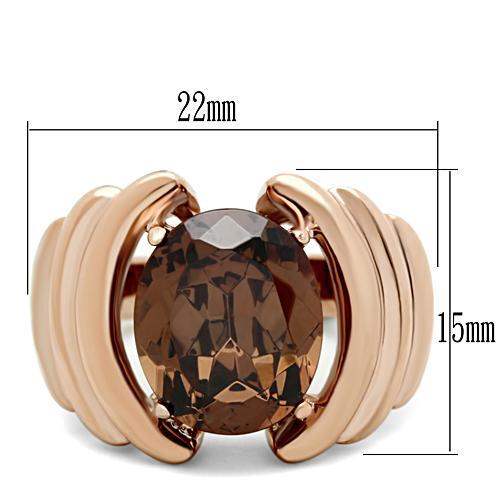 GL242 - IP Rose Gold(Ion Plating) Brass Ring with AAA Grade CZ in Brown - Alamode - Flyclothing LLC