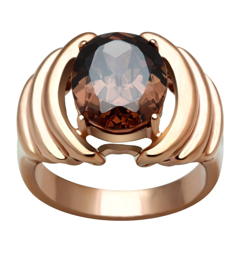 GL242 - IP Rose Gold(Ion Plating) Brass Ring with AAA Grade CZ  in Brown - Alamode