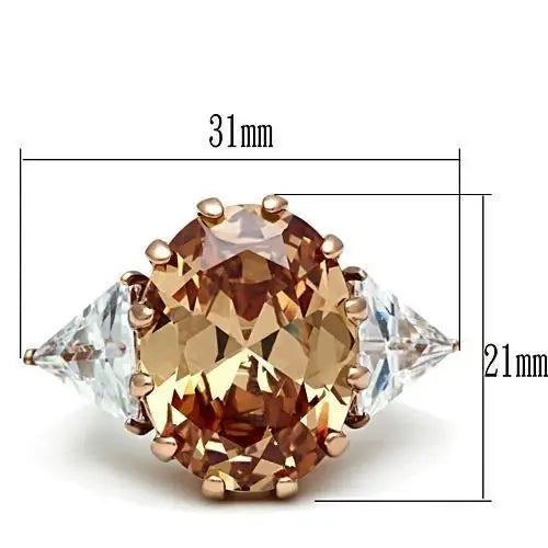 GL243 - IP Rose Gold(Ion Plating) Brass Ring with AAA Grade CZ in Champagne - Alamode - Flyclothing LLC