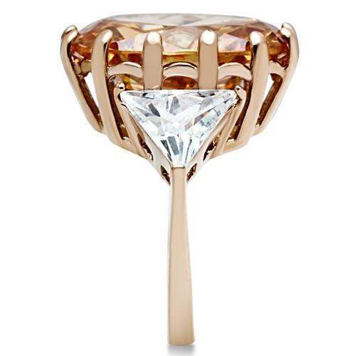 GL243 - IP Rose Gold(Ion Plating) Brass Ring with AAA Grade CZ in Champagne - Alamode - Flyclothing LLC
