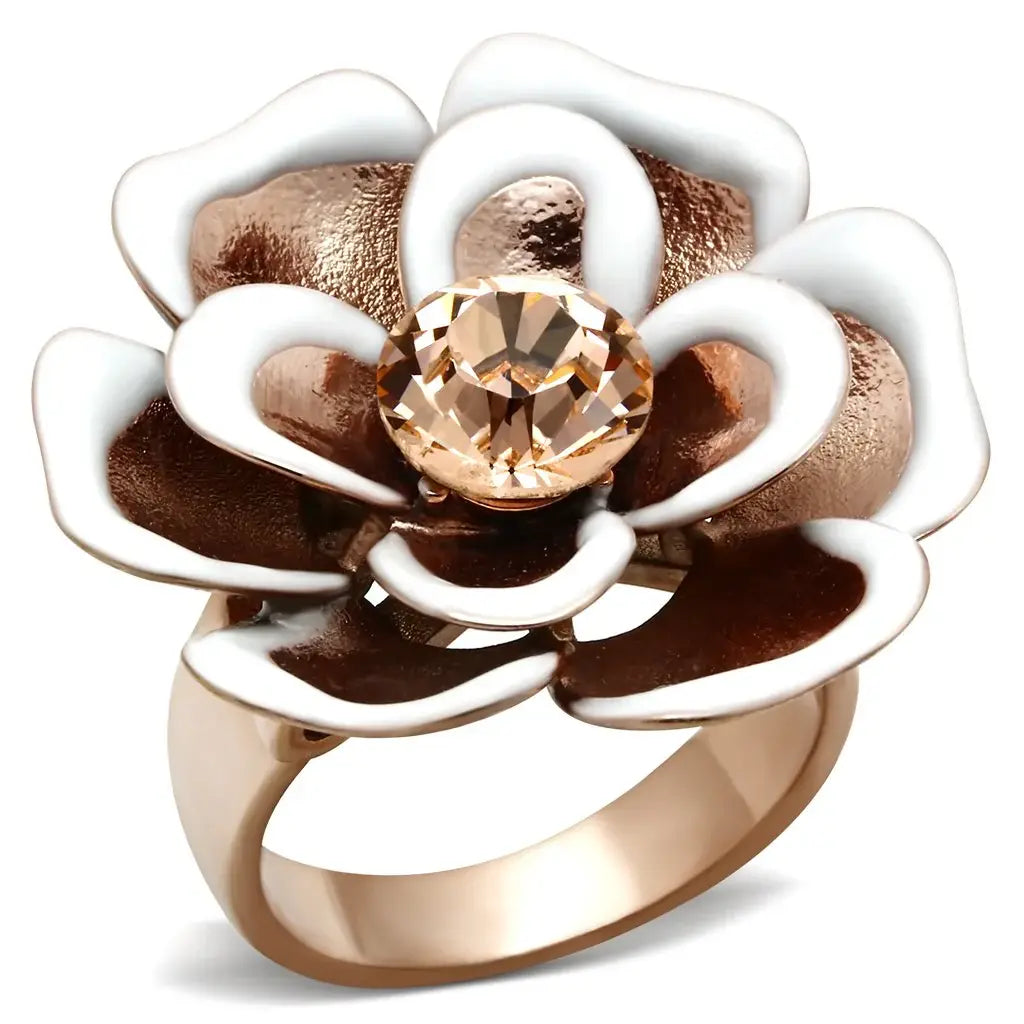 GL247 - IP Rose Gold(Ion Plating) Brass Ring with Top Grade Crystal in Light Peach - Alamode - Flyclothing LLC