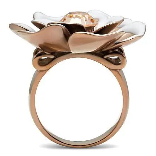 GL247 - IP Rose Gold(Ion Plating) Brass Ring with Top Grade Crystal in Light Peach - Alamode - Flyclothing LLC
