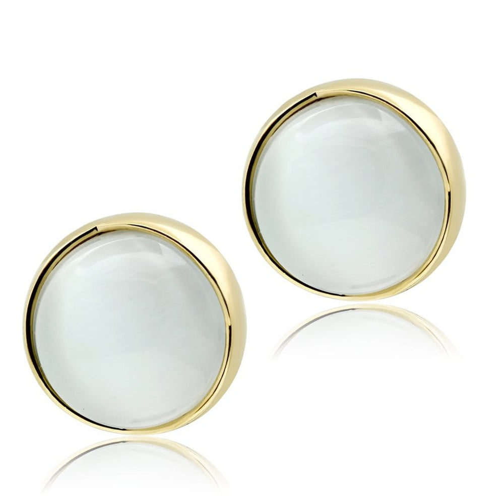 GL253 - IP Gold(Ion Plating) Brass Earrings with Synthetic Cat Eye in White - Alamode