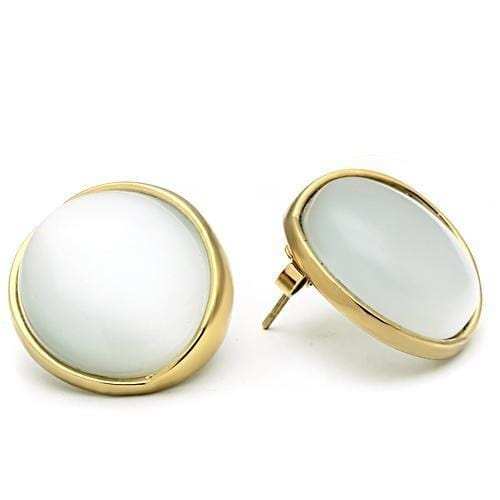 GL253 - IP Gold(Ion Plating) Brass Earrings with Synthetic Cat Eye in White - Alamode - Flyclothing LLC