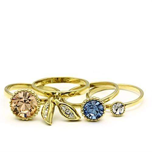 GL276 - IP Gold(Ion Plating) Brass Ring with Top Grade Crystal in Multi Color - Alamode - Flyclothing LLC