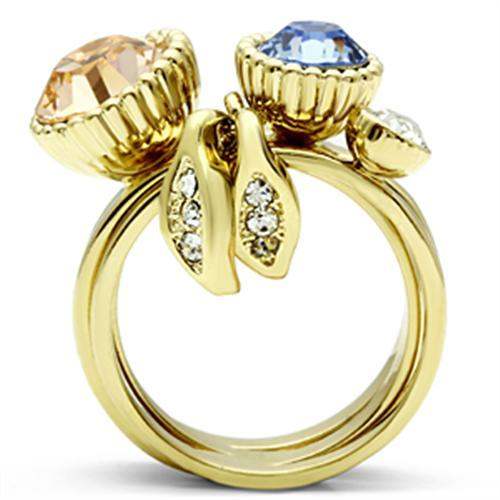 GL276 - IP Gold(Ion Plating) Brass Ring with Top Grade Crystal in Multi Color - Alamode - Flyclothing LLC