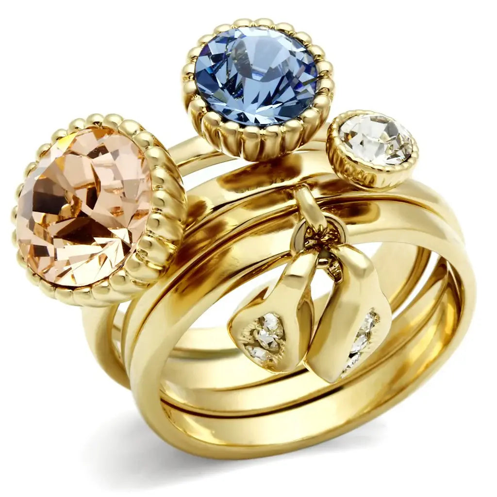GL276 - IP Gold(Ion Plating) Brass Ring with Top Grade Crystal in Multi Color - Alamode - Flyclothing LLC