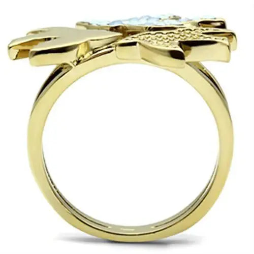 GL277 - IP Gold(Ion Plating) Brass Ring with Top Grade Crystal in Multi Color - Alamode - Flyclothing LLC