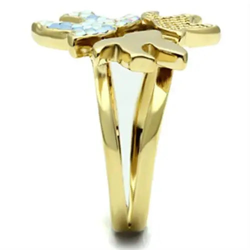 GL277 - IP Gold(Ion Plating) Brass Ring with Top Grade Crystal in Multi Color - Alamode - Flyclothing LLC