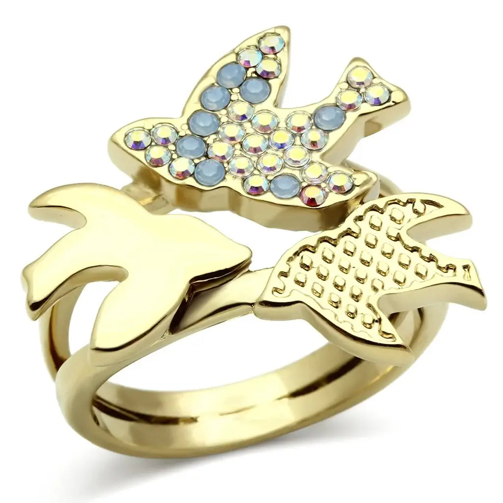 GL277 - IP Gold(Ion Plating) Brass Ring with Top Grade Crystal in Multi Color - Alamode - Flyclothing LLC